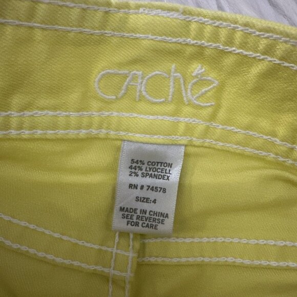 Cache womens yellow stretch jean skirt size 4 white stitching - Picture 3 of 7